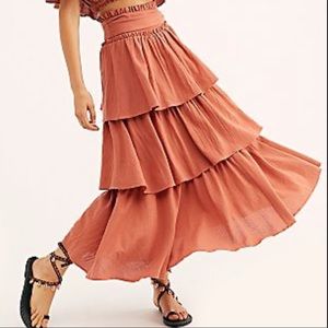 NEW Free People Go For Drama Skirt S Rust Z45-9